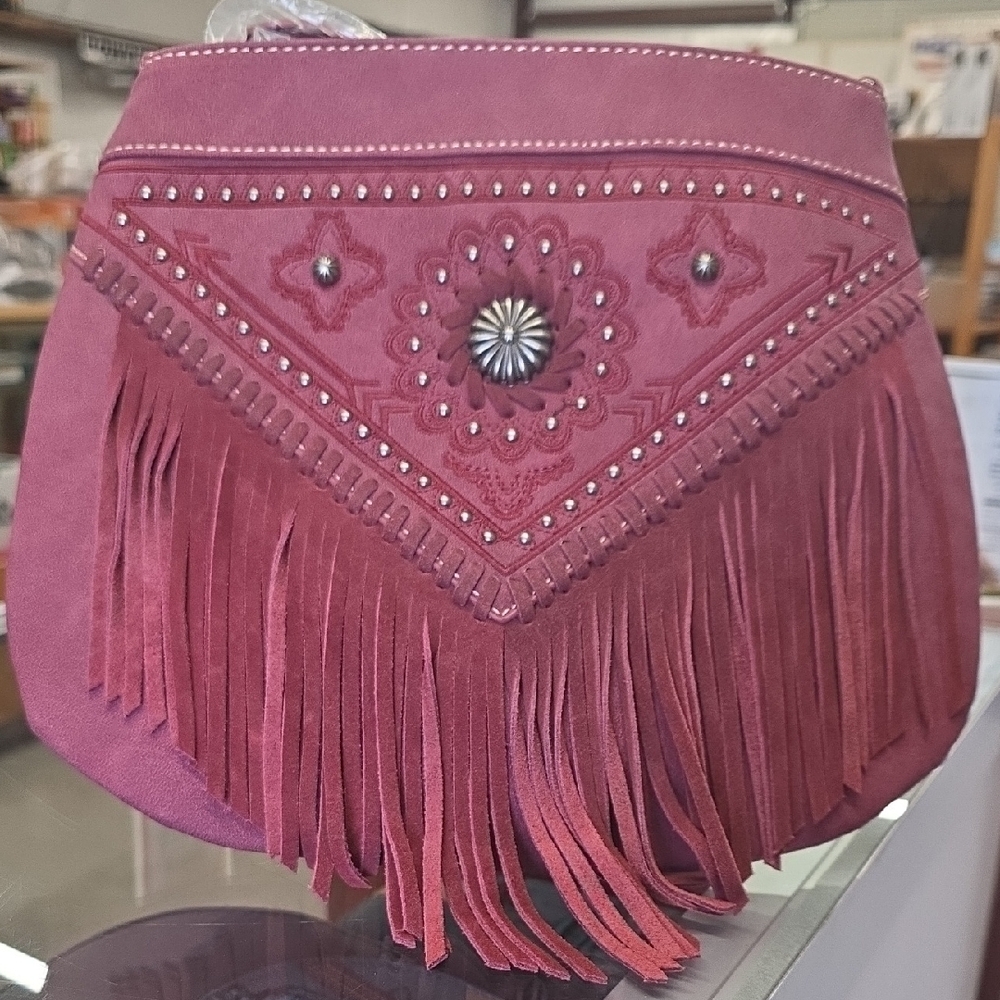 Montana West Pink Shoulder Bag with Fringe and Silver Accents